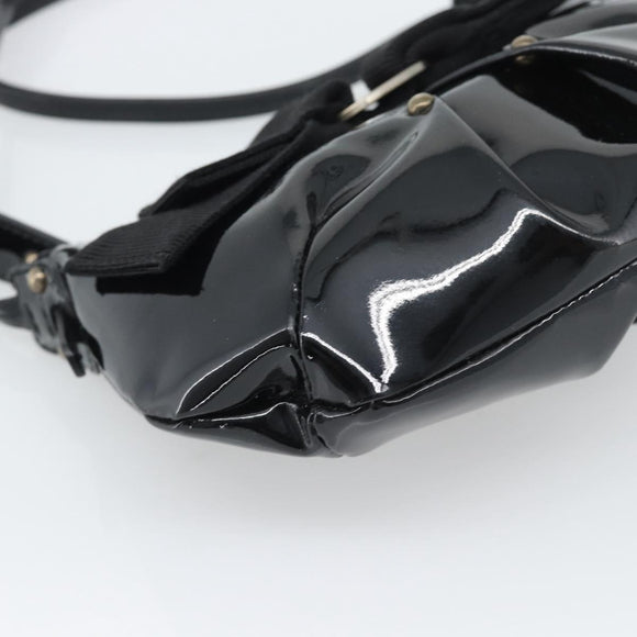 Salvatore Ferragamo Vala Shoulder Bag Patent Black Silver Auth ka5532A