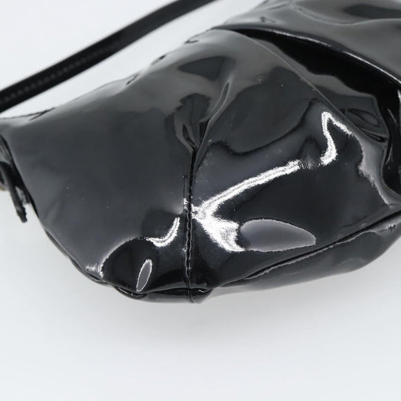 Salvatore Ferragamo Vala Shoulder Bag Patent Black Silver Auth ka5532A