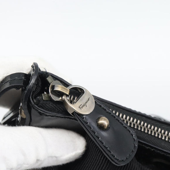 Salvatore Ferragamo Vala Shoulder Bag Patent Black Silver Auth ka5532A