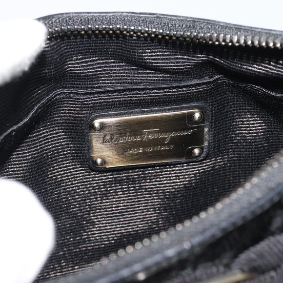 Salvatore Ferragamo Vala Shoulder Bag Patent Black Silver Auth ka5532A