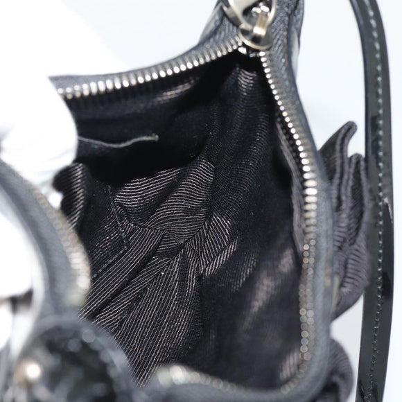 Salvatore Ferragamo Vala Shoulder Bag Patent Black Silver Auth ka5532A