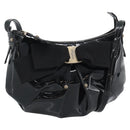 Salvatore Ferragamo Vala Shoulder Bag Patent Black Silver Auth ka5532A-1