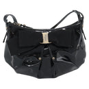 Salvatore Ferragamo Vala Shoulder Bag Patent Black Silver Auth ka5532A-13