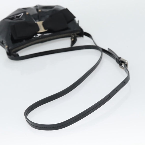 Salvatore Ferragamo Vala Shoulder Bag Patent Black Silver Auth ka5532A