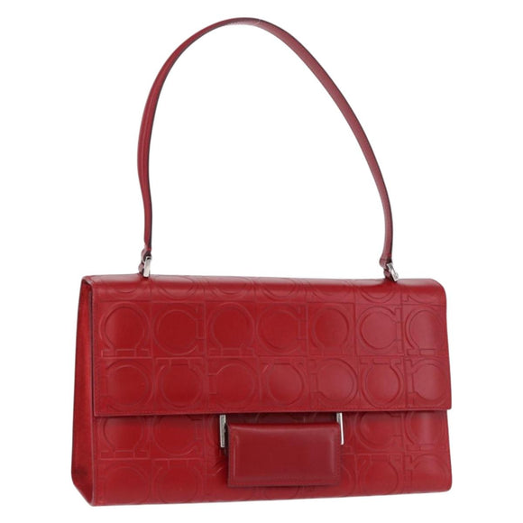 Salvatore Ferragamo Gancini Hand Bag Leather Red Silver Auth ka5534