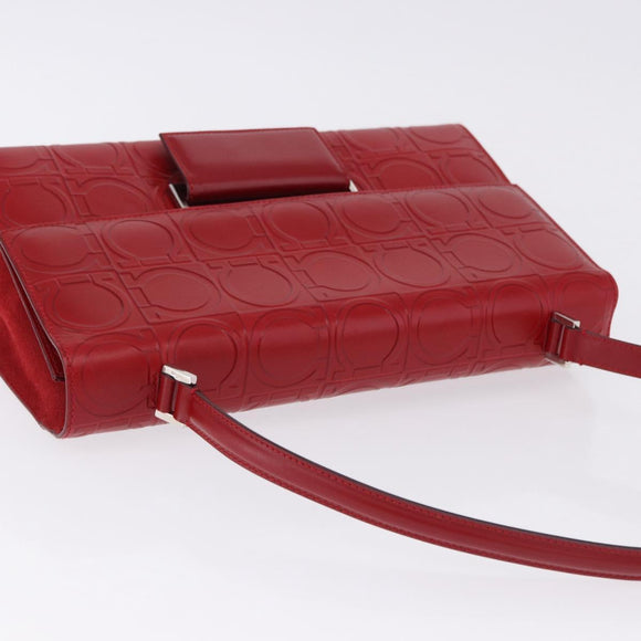 Salvatore Ferragamo Gancini Hand Bag Leather Red Silver Auth ka5534