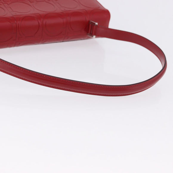 Salvatore Ferragamo Gancini Hand Bag Leather Red Silver Auth ka5534