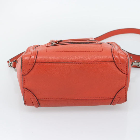 CELINE Luggage Nano Shopper Hand Bag Leather 2way Orange Silver Auth ka5539A