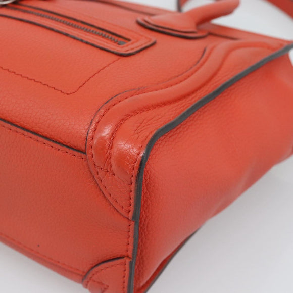 CELINE Luggage Nano Shopper Hand Bag Leather 2way Orange Silver Auth ka5539A