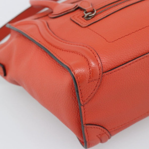 CELINE Luggage Nano Shopper Hand Bag Leather 2way Orange Silver Auth ka5539A