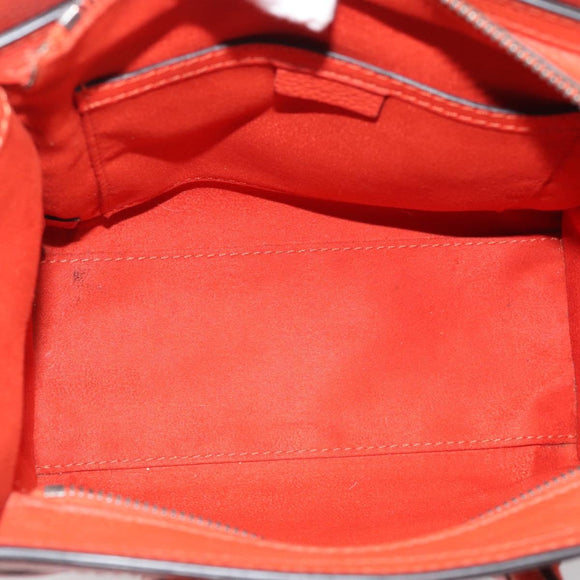 CELINE Luggage Nano Shopper Hand Bag Leather 2way Orange Silver Auth ka5539A