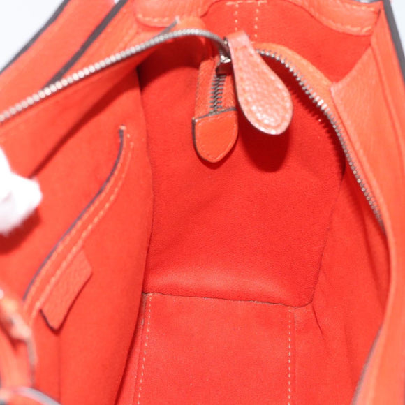 CELINE Luggage Nano Shopper Hand Bag Leather 2way Orange Silver Auth ka5539A