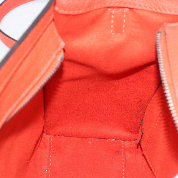 CELINE Luggage Nano Shopper Hand Bag Leather 2way Orange Silver Auth ka5539A