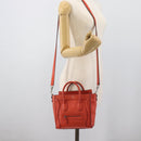 CELINE Luggage Nano Shopper Hand Bag Leather 2way Orange Silver Auth ka5539A-23