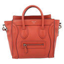 CELINE Luggage Nano Shopper Hand Bag Leather 2way Orange Silver Auth ka5539A-13