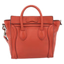 CELINE Luggage Nano Shopper Hand Bag Leather 2way Orange Silver Auth ka5539A-2