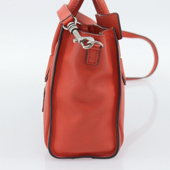 CELINE Luggage Nano Shopper Hand Bag Leather 2way Orange Silver Auth ka5539A
