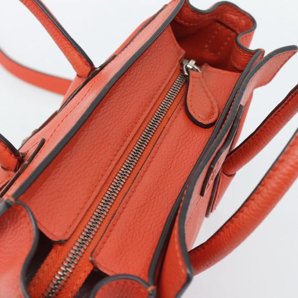 CELINE Luggage Nano Shopper Hand Bag Leather 2way Orange Silver Auth ka5539A