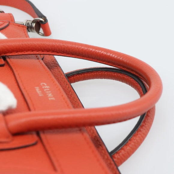CELINE Luggage Nano Shopper Hand Bag Leather 2way Orange Silver Auth ka5539A