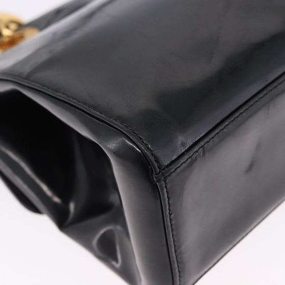 Christian Dior Shoulder Bag Patent Black Gold Tone Auth ka5543