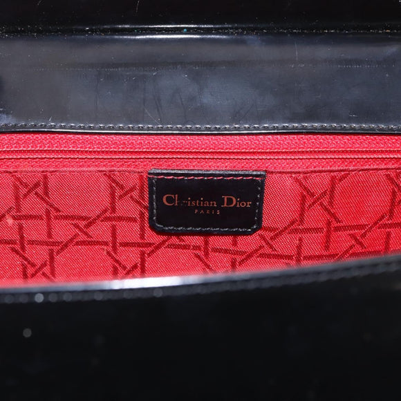 Christian Dior Shoulder Bag Patent Black Gold Tone Auth ka5543