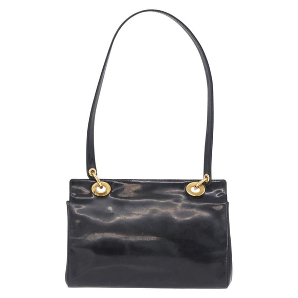 Christian Dior Shoulder Bag Patent Black Gold Tone Auth ka5543