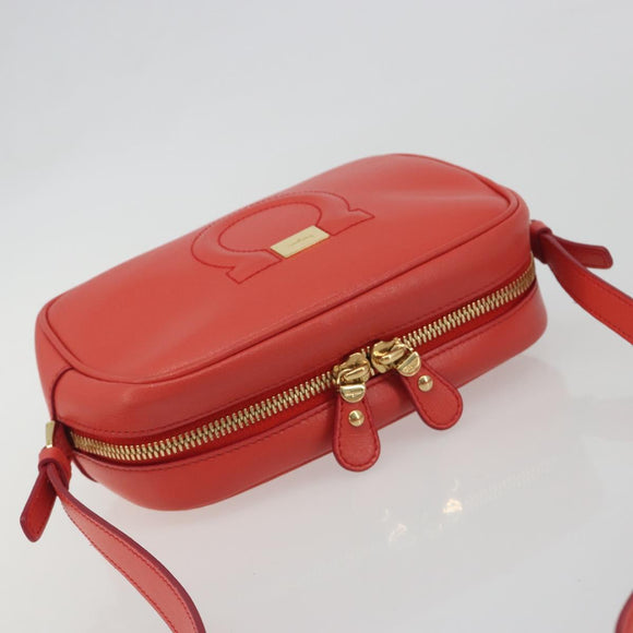 Salvatore Ferragamo Gancini Shoulder Bag Leather Orange Gold Tone Auth ka5544A