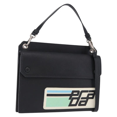 PRADA Shoulder Bag Saffiano leather Black Silver Auth ka5546A