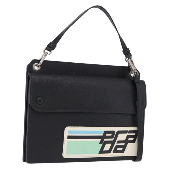 PRADA Shoulder Bag Saffiano leather Black Silver Auth ka5546A
