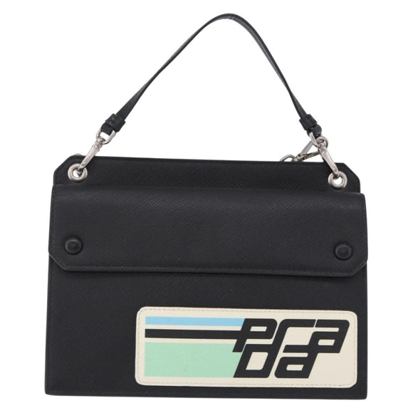 PRADA Shoulder Bag Saffiano leather Black Silver Auth ka5546A