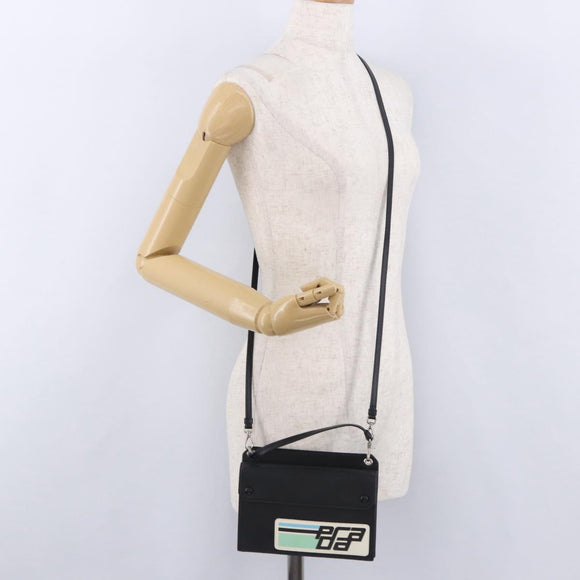 PRADA Shoulder Bag Saffiano leather Black Silver Auth ka5546A