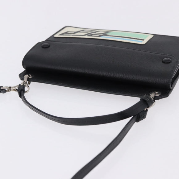 PRADA Shoulder Bag Saffiano leather Black Silver Auth ka5546A