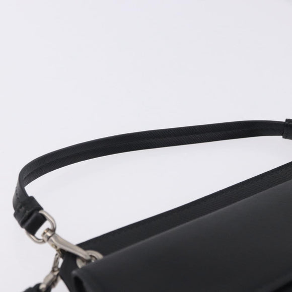 PRADA Shoulder Bag Saffiano leather Black Silver Auth ka5546A