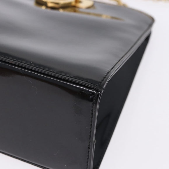 Salvatore Ferragamo Gancini Chain Shoulder Bag Patent Black Gold Auth ka5550A