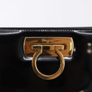 Salvatore Ferragamo Gancini Chain Shoulder Bag Patent Black Gold Auth ka5550A-10