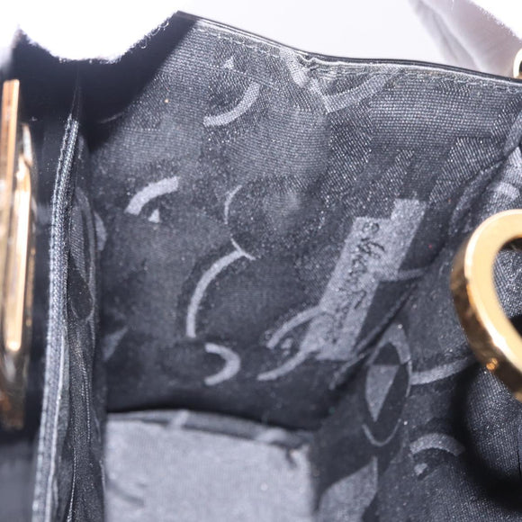 Salvatore Ferragamo Gancini Chain Shoulder Bag Patent Black Gold Auth ka5550A