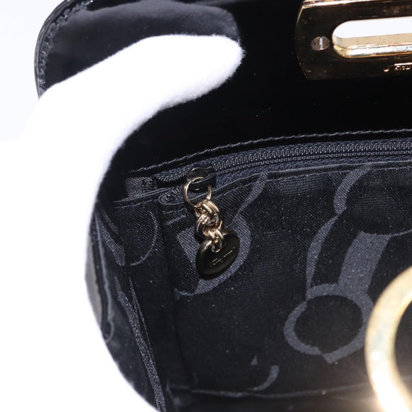 Salvatore Ferragamo Gancini Chain Shoulder Bag Patent Black Gold Auth ka5550A