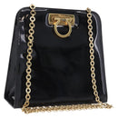 Salvatore Ferragamo Gancini Chain Shoulder Bag Patent Black Gold Auth ka5550A-1
