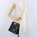 Salvatore Ferragamo Gancini Chain Shoulder Bag Patent Black Gold Auth ka5550A-21
