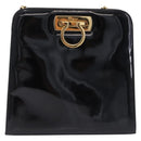 Salvatore Ferragamo Gancini Chain Shoulder Bag Patent Black Gold Auth ka5550A-13
