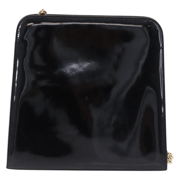 Salvatore Ferragamo Gancini Chain Shoulder Bag Patent Black Gold Auth ka5550A