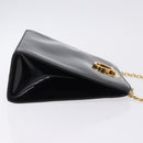 Salvatore Ferragamo Gancini Chain Shoulder Bag Patent Black Gold Auth ka5550A-3