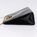 Salvatore Ferragamo Gancini Chain Shoulder Bag Patent Black Gold Auth ka5550A-4