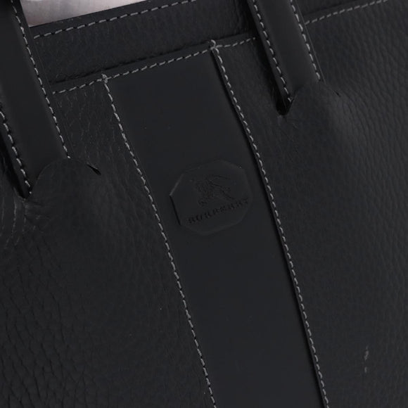 BURBERRY Business Bag Leather Black Silver Auth ka5555A