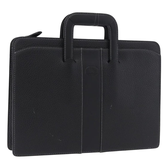 BURBERRY Business Bag Leather Black Silver Auth ka5555A
