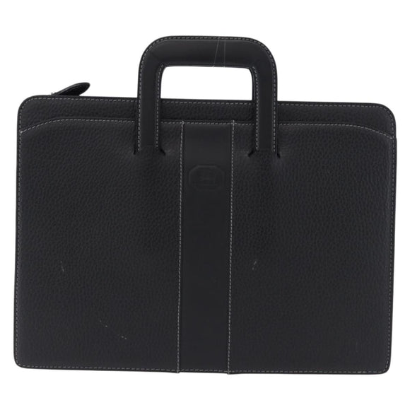 BURBERRY Business Bag Leather Black Silver Auth ka5555A