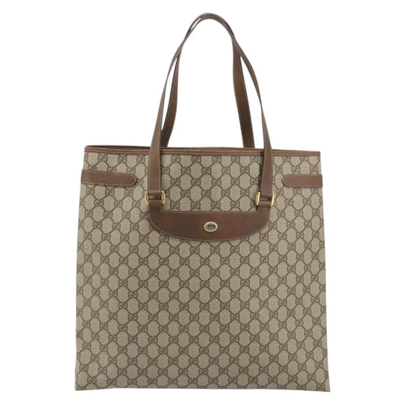 GUCCI GG Supreme Tote Bag PVC Leather Beige Gold Tone 39 02 061 Auth ka5559
