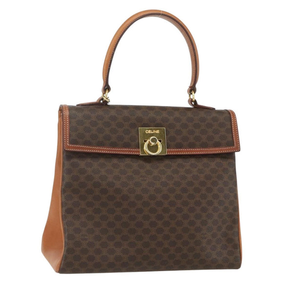 CELINE Macadam Canvas Hand Bag PVC Leather Brown Gold Auth ka556