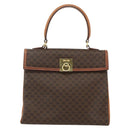 CELINE Macadam Canvas Hand Bag PVC Leather Brown Gold Auth ka556-2