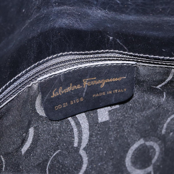 Salvatore Ferragamo Gancini Shoulder Bag Leather Black Gold Tone Auth ka5563